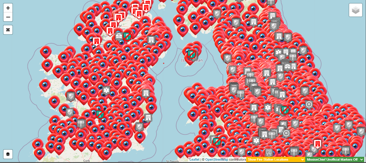 Realism Location Marker overlay on the MissionChief map